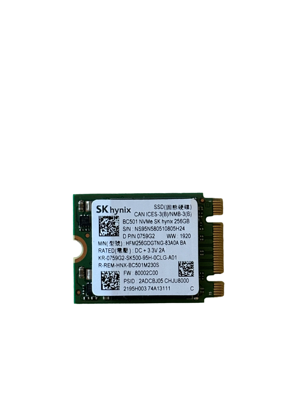SK Hynix BC 501 256GB M.2 NVMe SSD