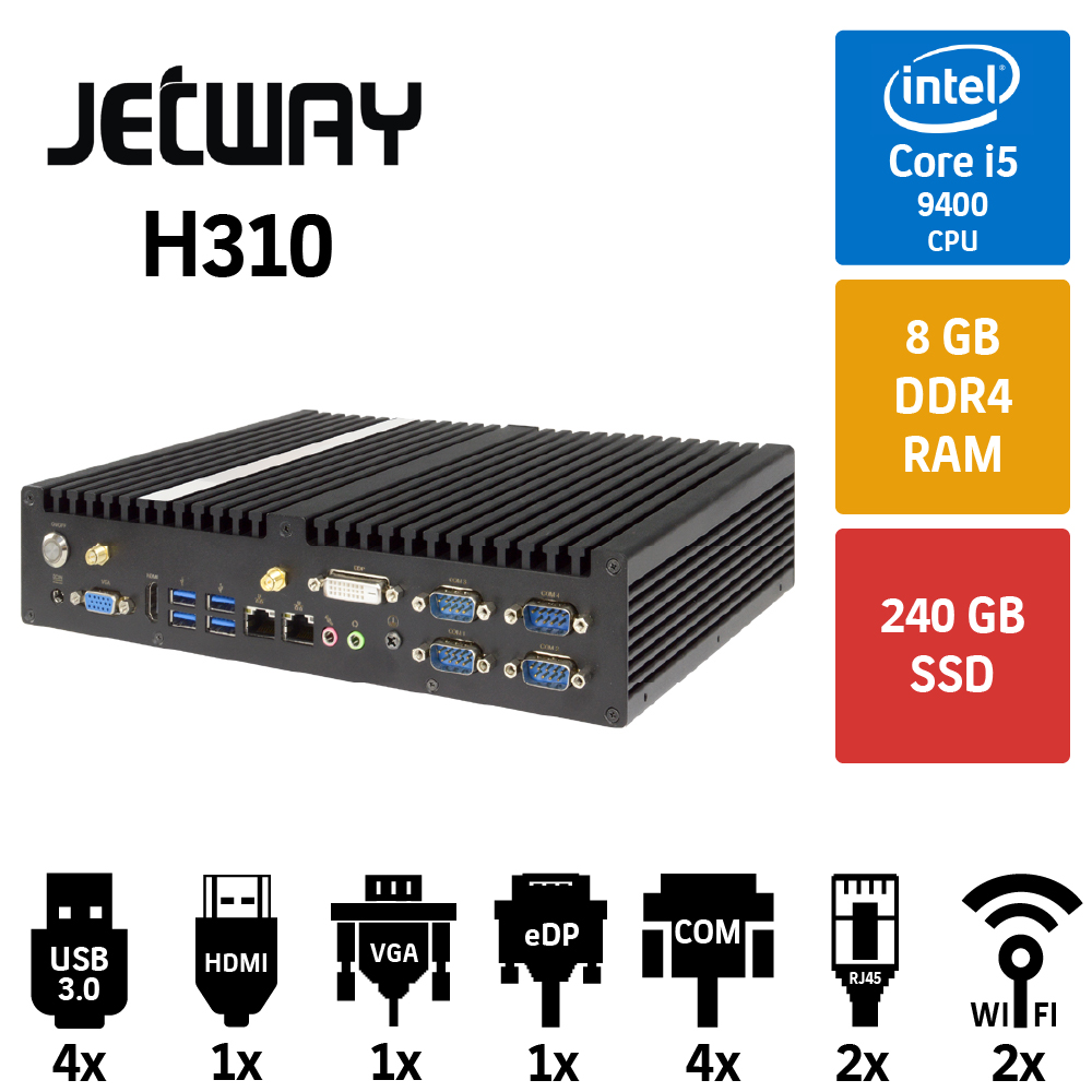Jetway H310 Intel Core i5 9400 8GB 256GB SSD Endüstriyel Mini Pc