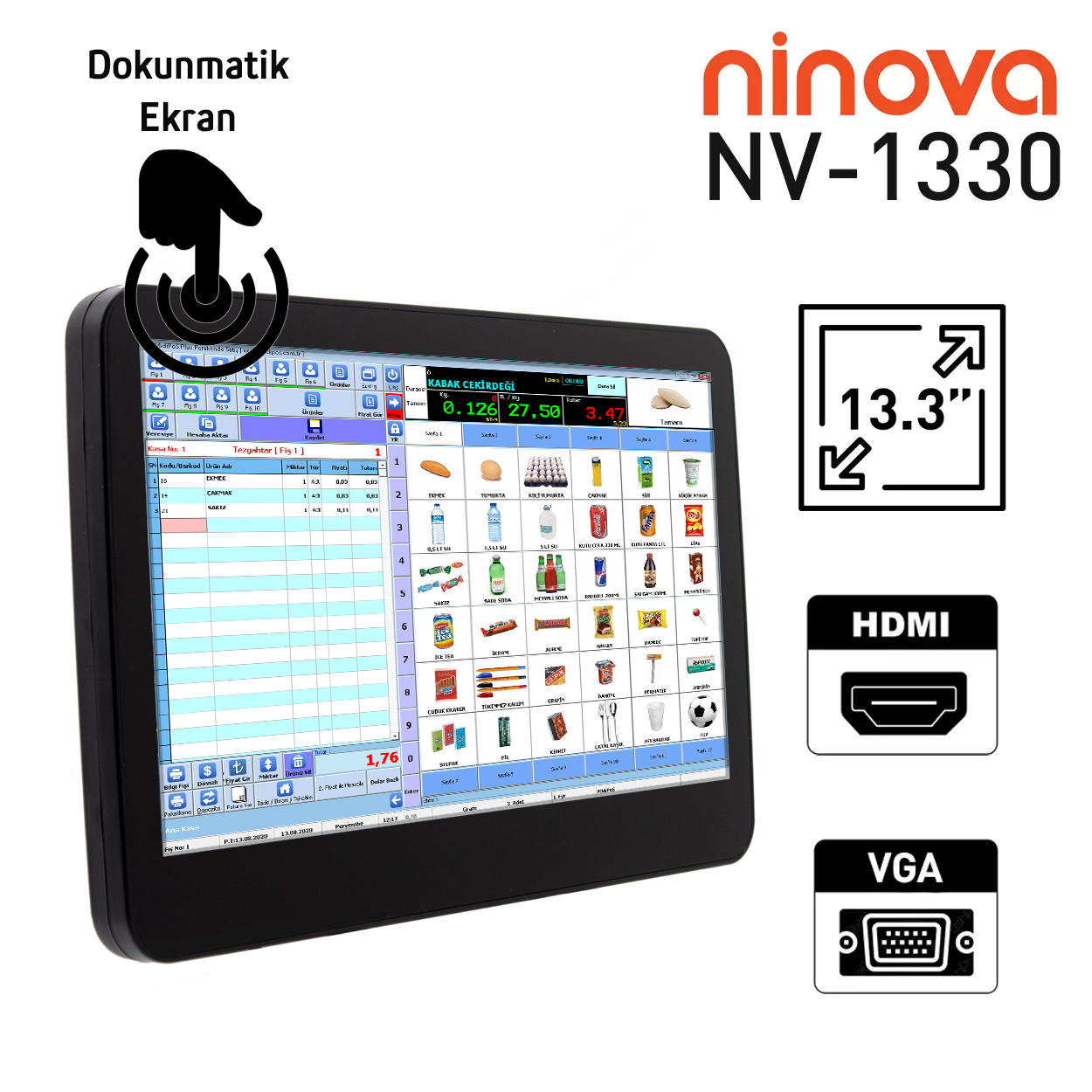 Ninova 13.3 inch NV-1330 HDMI VGA Dokunmatik Monitör