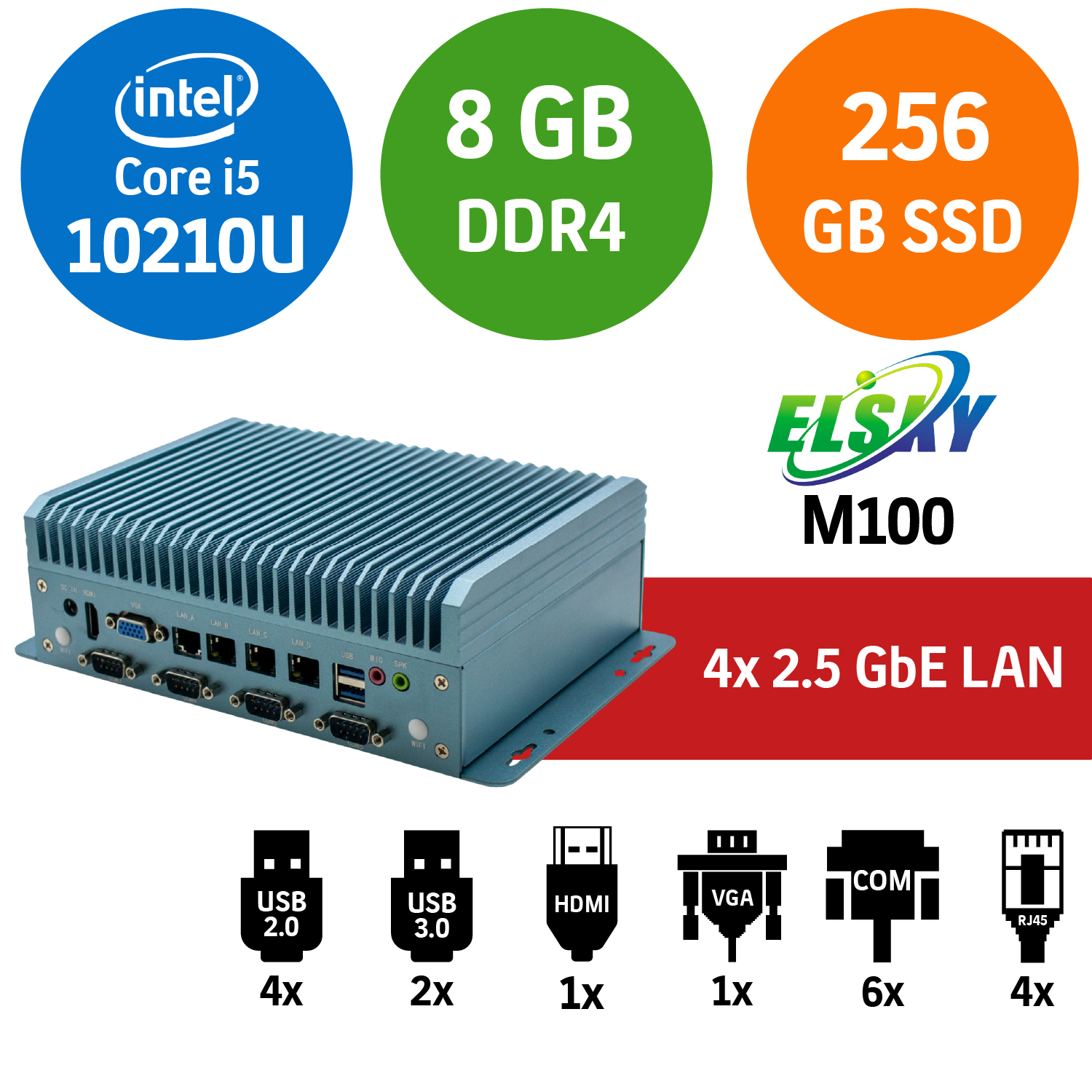 ELSKY M100 i5-10210U 6COM-4LAN Fansız Endüstriyel MINI PC