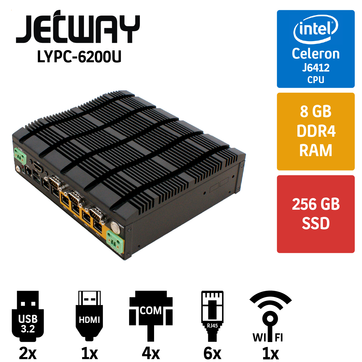 Jetway WAVE C903I36 Intel Celeron J6412 8GB Ram 256GB SSD 6 Port POE 2.5GbE Lan Endüstriyel Firewall Pc