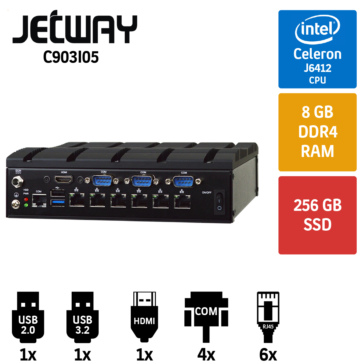 Jetway WAVE C903I05 Intel Celeron J6412 8GB Ram 256GB SSD 6 Port 2.5GbE Lan Endüstriyel Firewall Pc