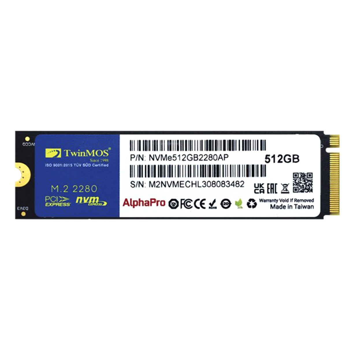 512GB TwinMOS AlphaPro 2280 NVMe M.2 SSD(3600/3250Mb/s)