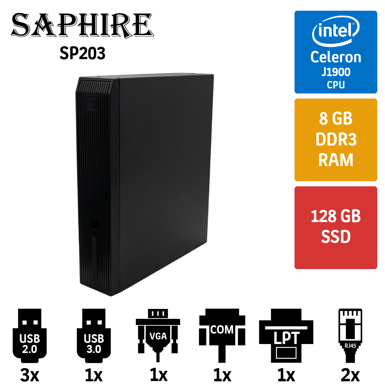 Saphire SP203 J1900 8GB 128SSD  Mini PC