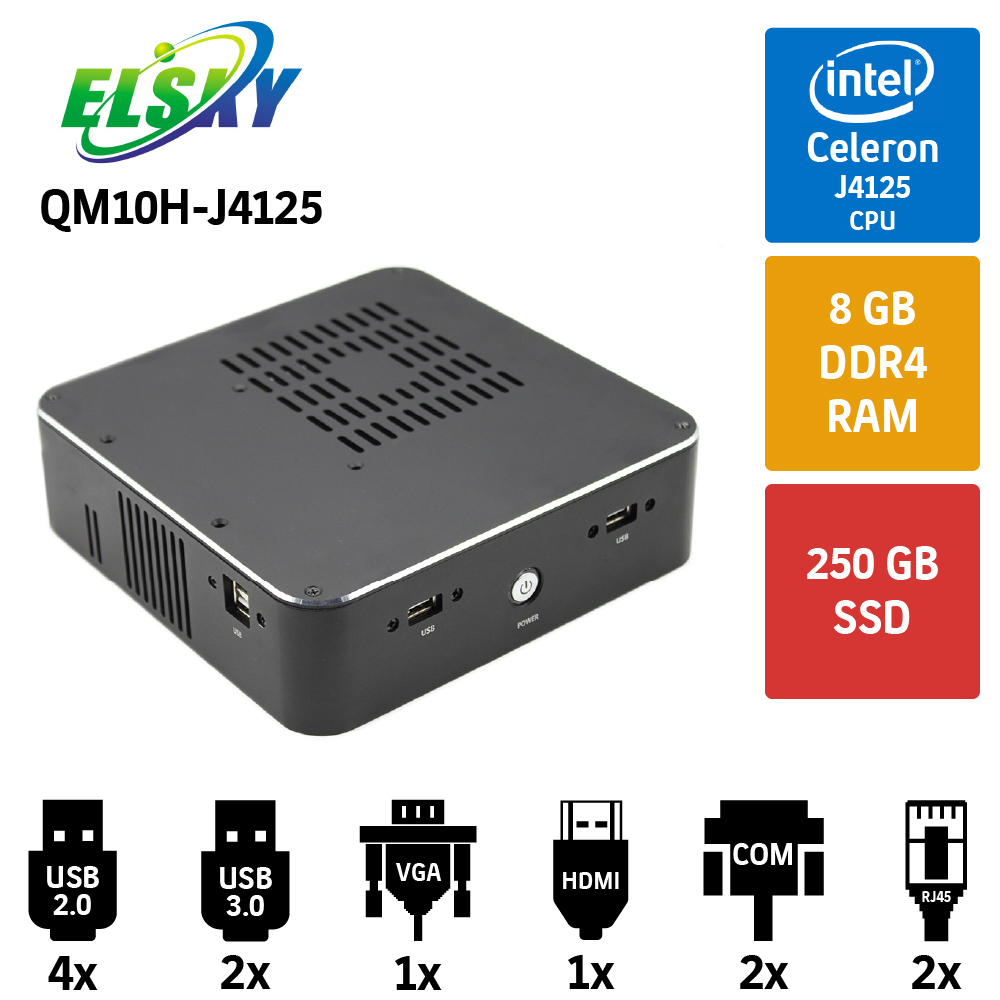 Elsky J4125 Celeron 8GB 250GB SSD 2Lan 2Com Mini Pc