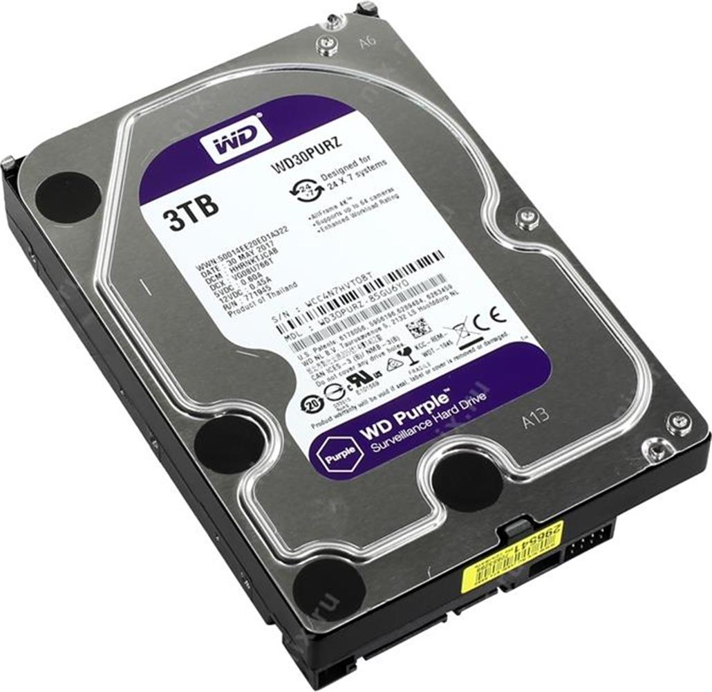 Wd 3Tb Purple 3,5"  64Mb 5400Rpm Wd30Purz Harddisk