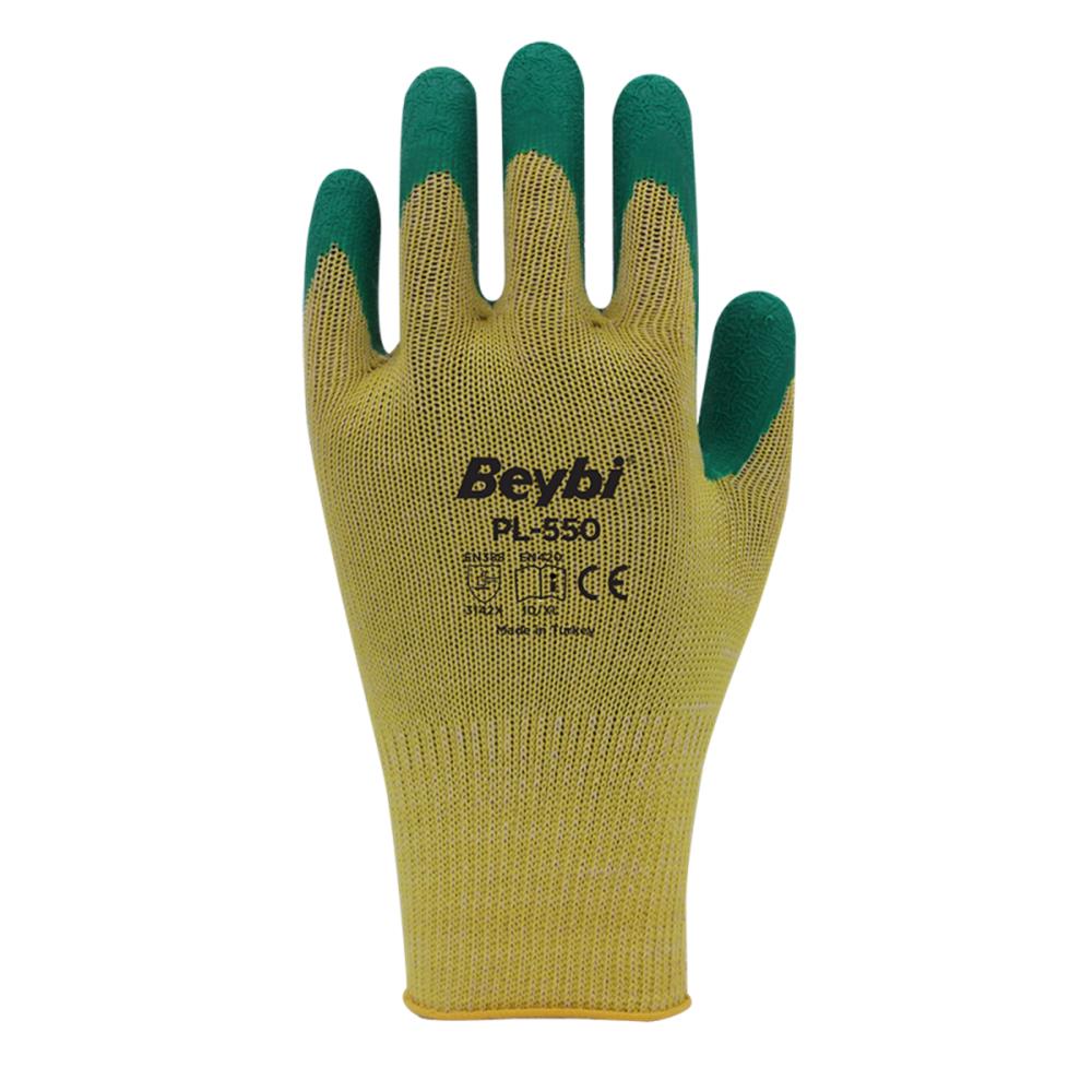 Beybi PL550 9 Beden 6lı Nitril Pamuk Örme Eldiveni  (3142X) Sarı Yeşil