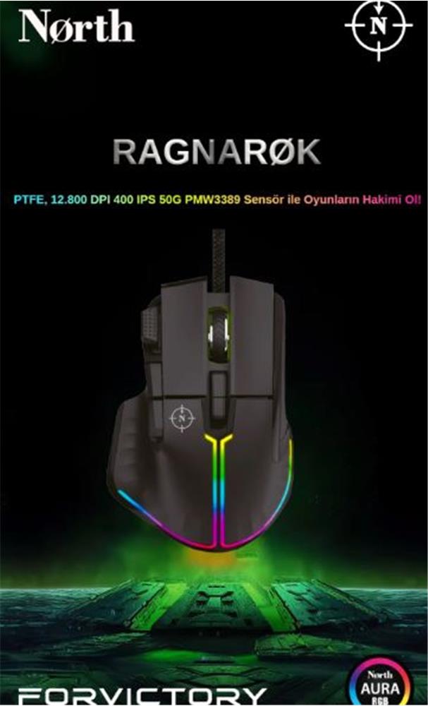North Odin Pro WL Siyah 26K DPI 750 IPS 70G UltraLight RGB Kablosuz Gaming Mouse 