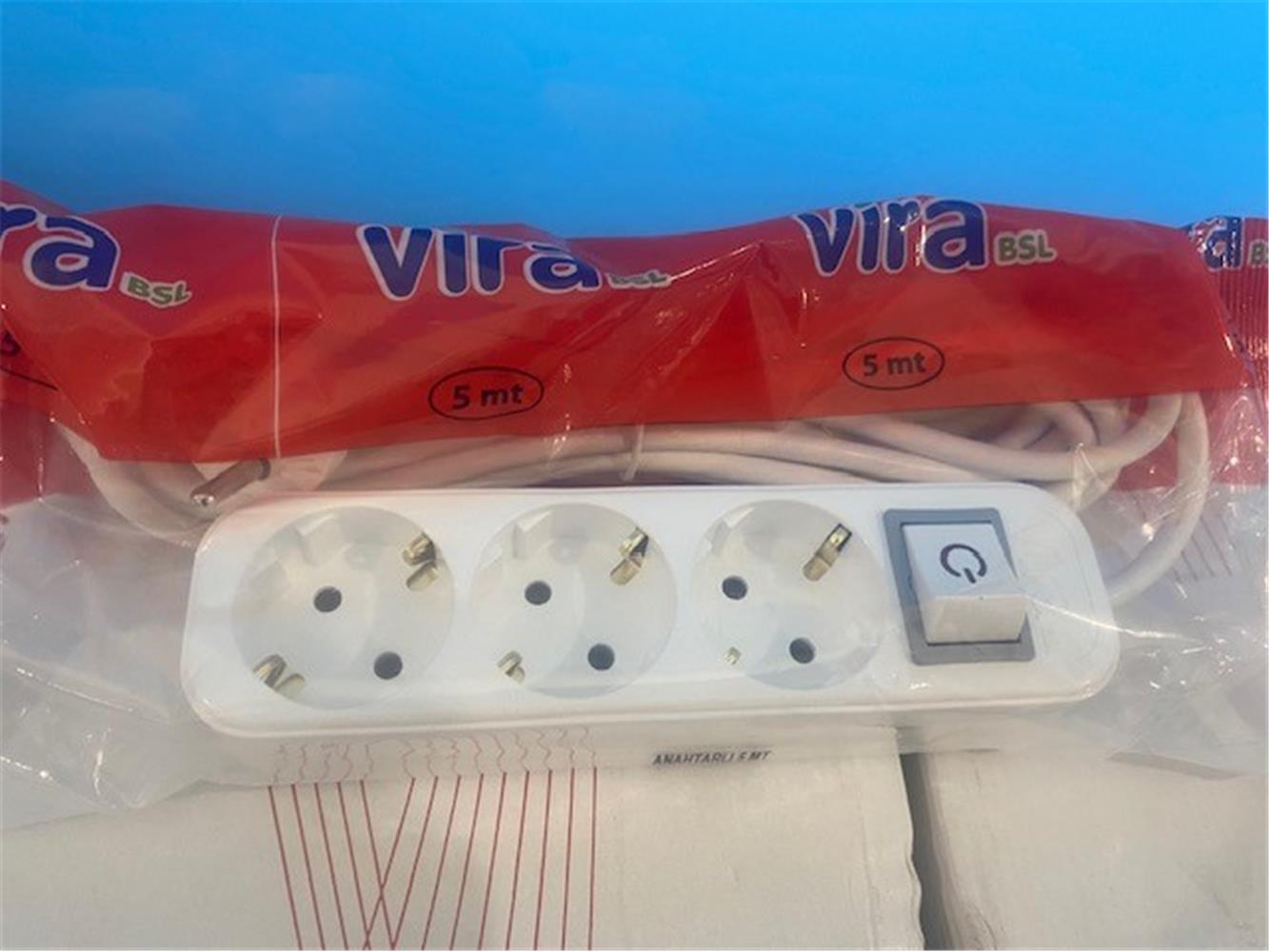 Vira 3lü 2mt Anahtarlı Topraklı Priz 
