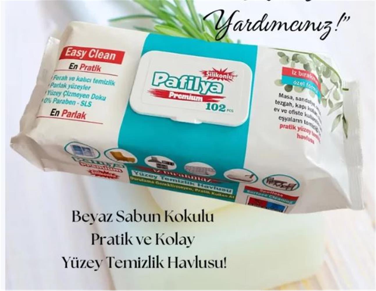 Pafilya Beyaz Sabun Yüzey Temizlik Havlusu 102 li Easy Clean Karbonat & Sirkeli (İz Bırakmaz)  