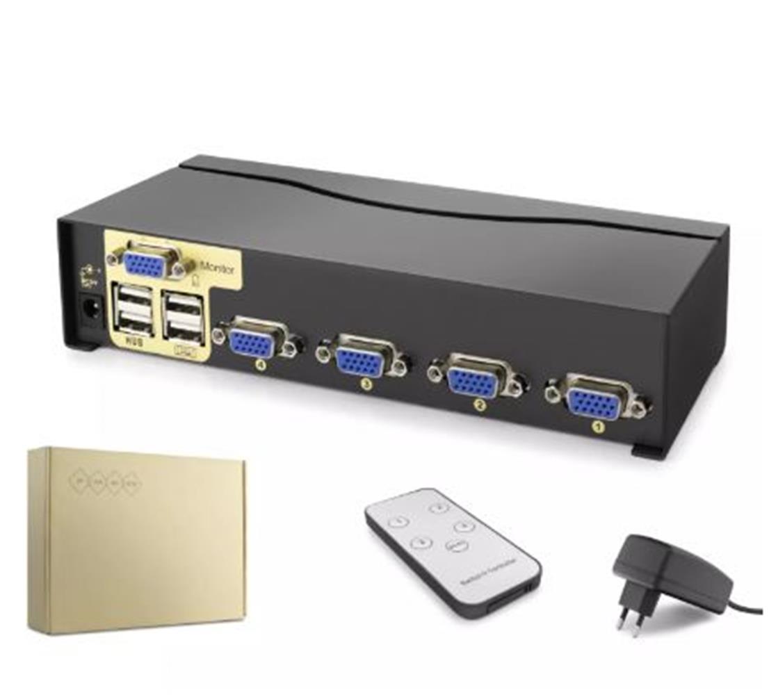 Hadron Hdx1381  4 Port  Vga Kvm Switch Uzaktan kumanda 5V adaptör  