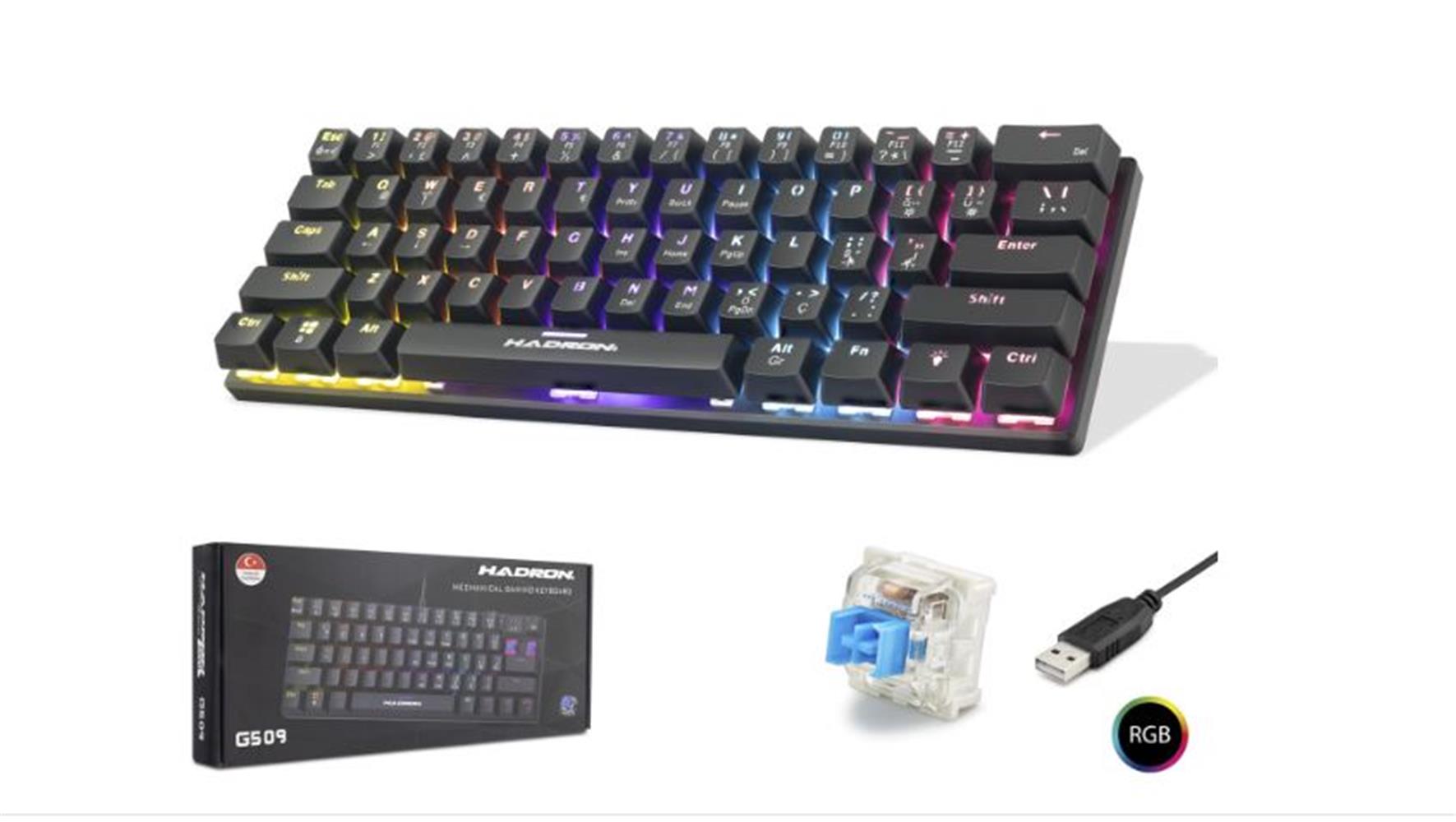 Hadron G509B Kablolu Oyuncu Mini Klavye Mekanik Blue Switch Rgb Q Siyah