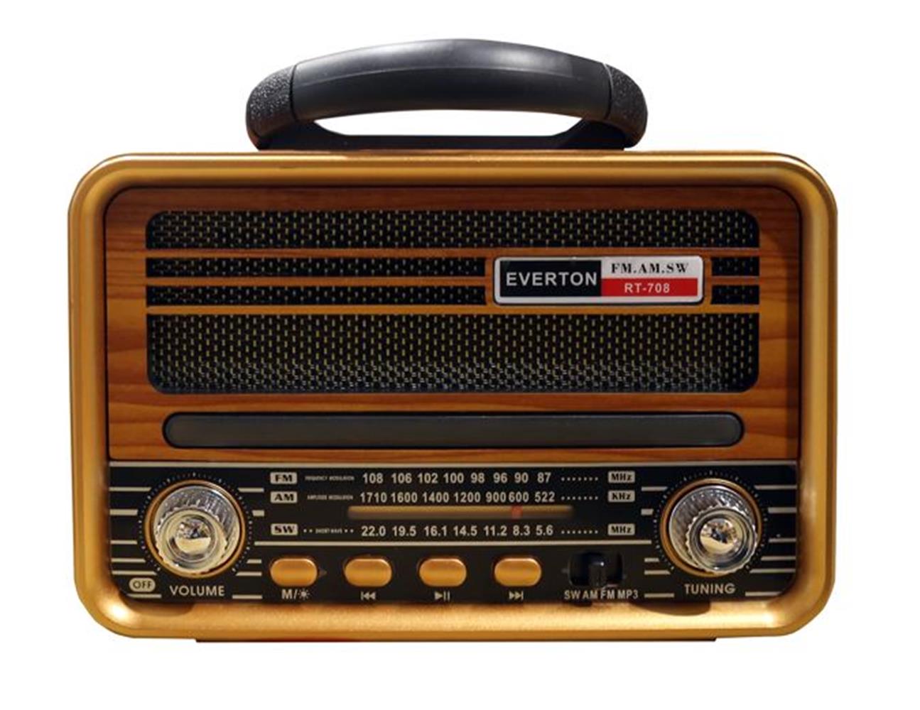 Everton Rt-708  Bluetooth Fm-Usb-Tf-Aux Solarlı  Şarjlı Nostaljik Radyo