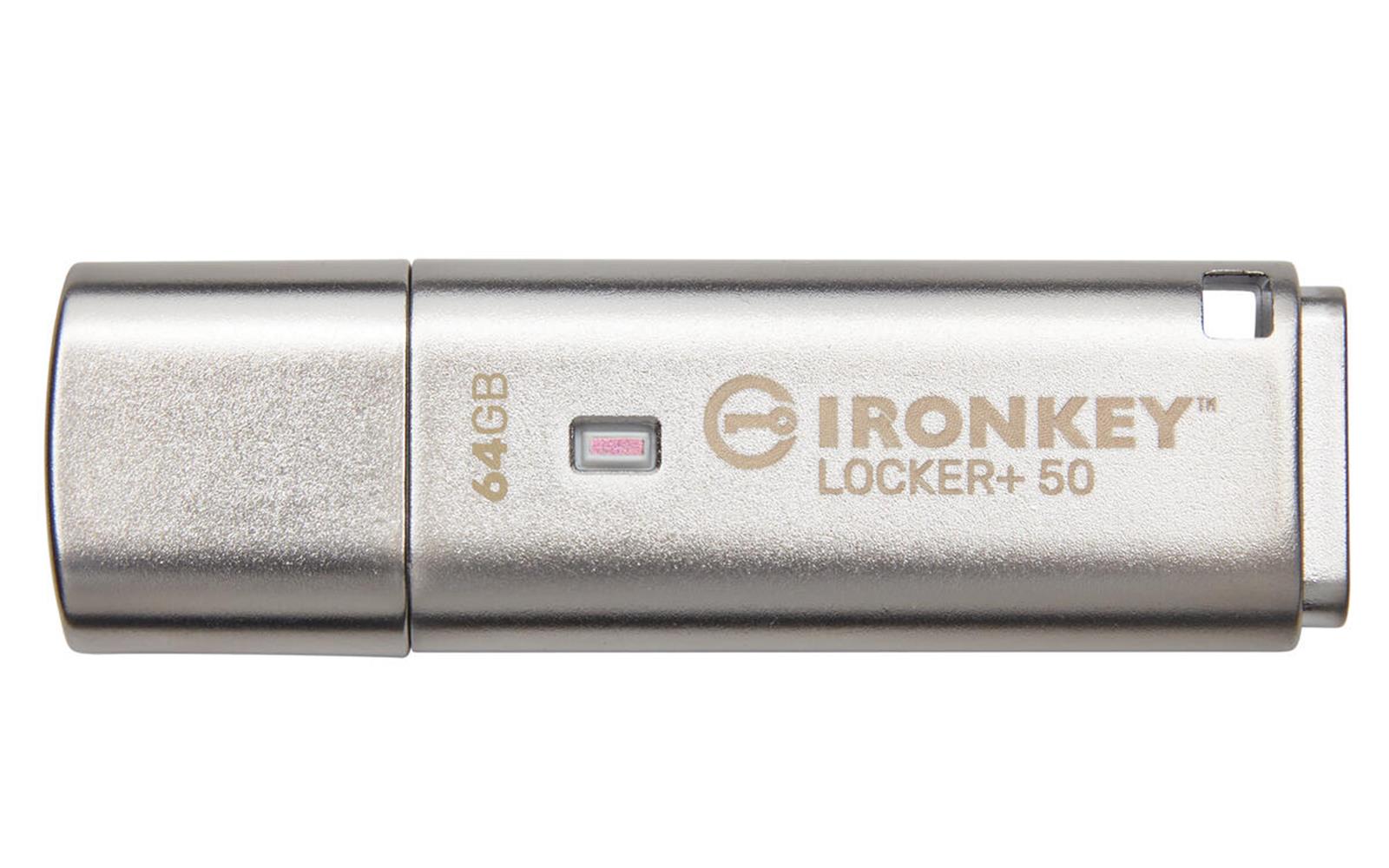 Kingston IKLP50-64GB 64GB IronKey Locker Plus 50 AES-256 FIPS 197 USBtoCloud Flash Bellek