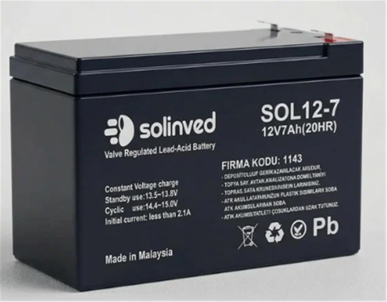 Solinved 12v 7AH Kuru Akü 