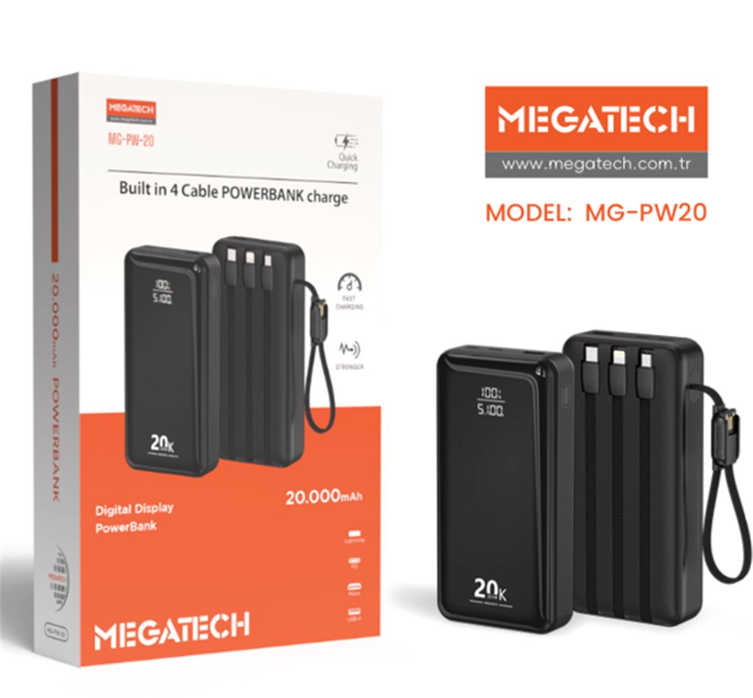 Megatech MG-PW-20 20.000 Mah Siyah Powerbank Digital Göstergeli 