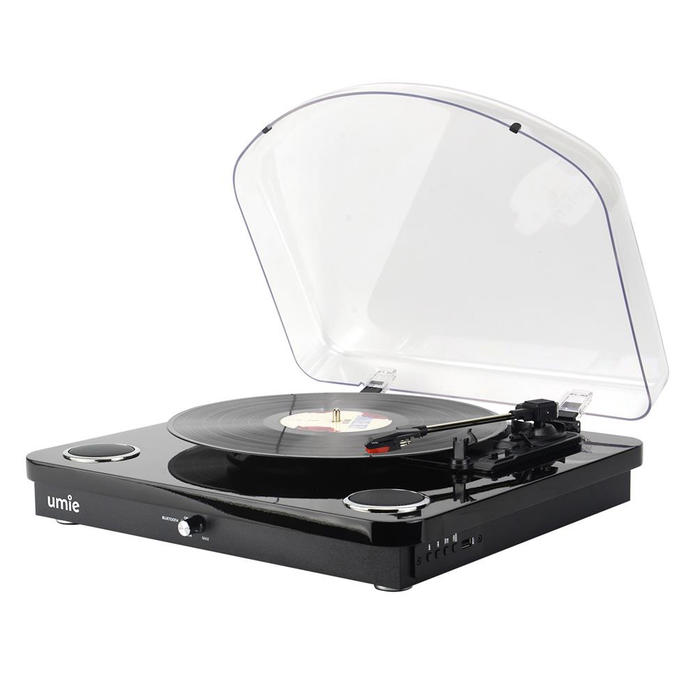UMİE Bemol Siyah Piano Kaplama 10W BT İN, BT OUT, RCA, USB Özellikli Nostaljik Pikap