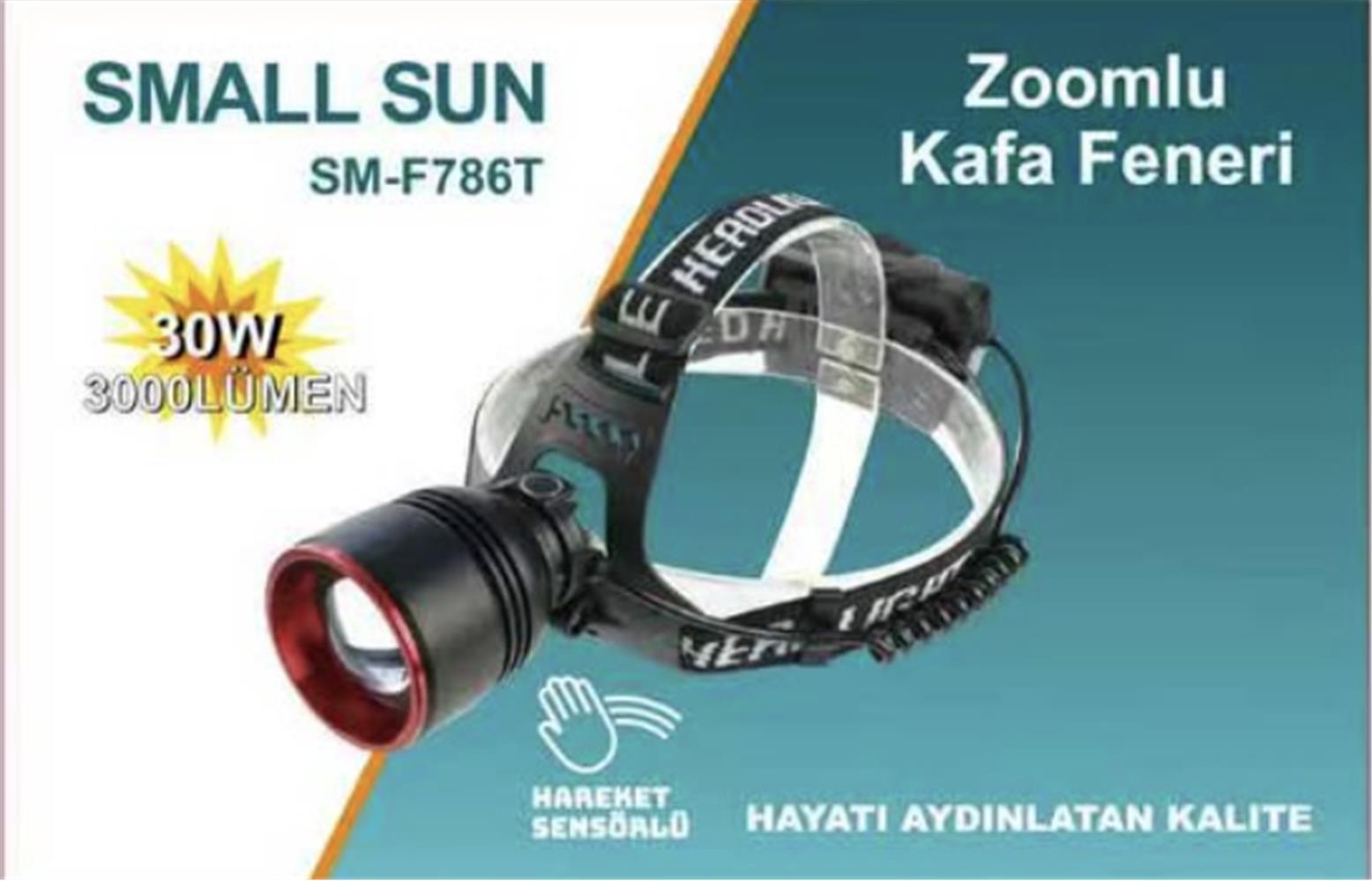 Small Sun SM-F786T Kafa Fener 30w 3000 lumen Hareket Sensörlü Zoomlu Şarjlı 3x18650 Lityum pil