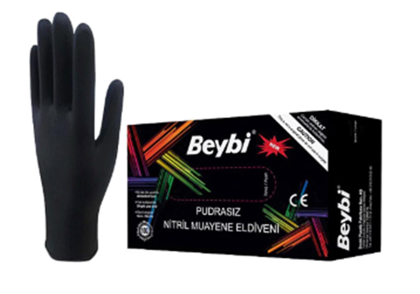 Beybi Muayene Nitril Siyah Small Pudrasız  Eldiven 100lü 