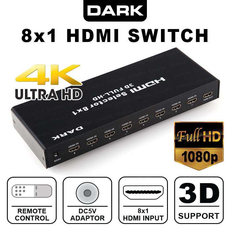 DARK DK-HD-SW8x1 FULL HD 8 GIRIS 1 CIKIS UZAKTAN KUMANDALI HDMI SWITCH (SECICI)