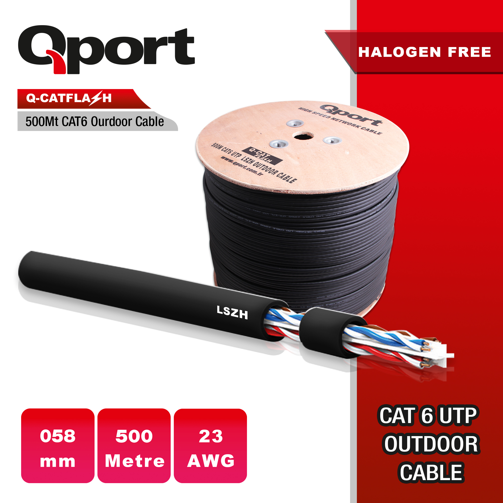 QPORT 500M CAT6 MAKARALI OUTDOOR 23AWG LSZH KABLO (Q-CATFLASH)