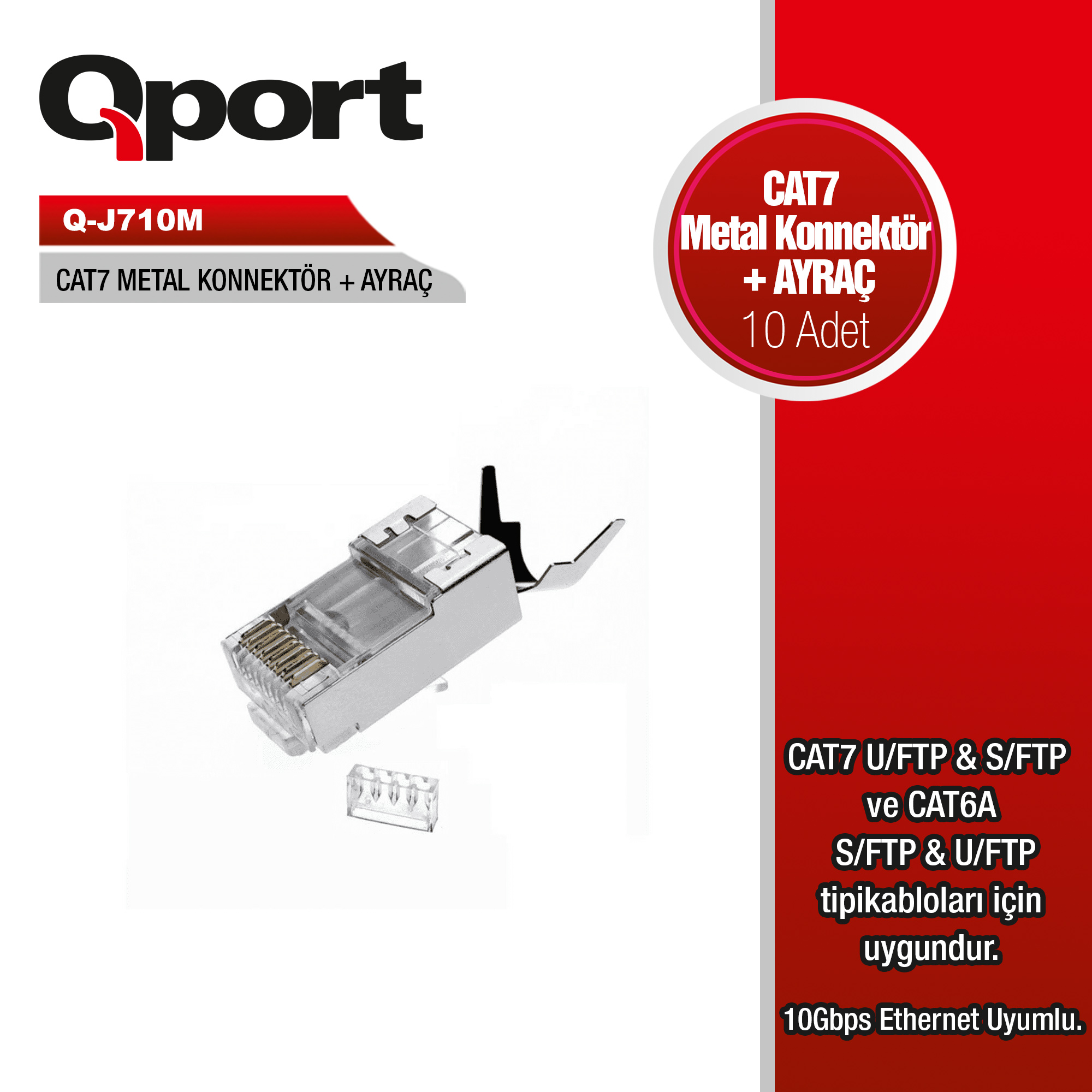 QPORT Q-J710M CAT7 10 ADET KONNEKTOR VE AYRAC