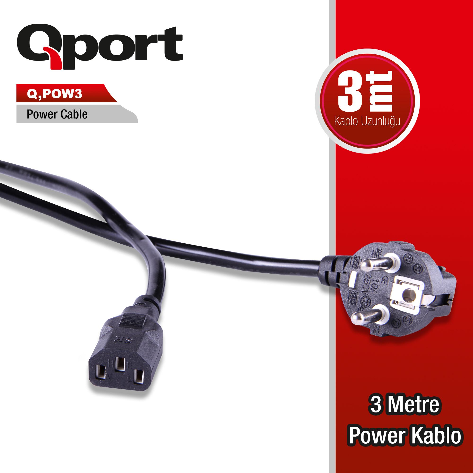 QPORT 3M POWER KABLOSU (Q-POW3)