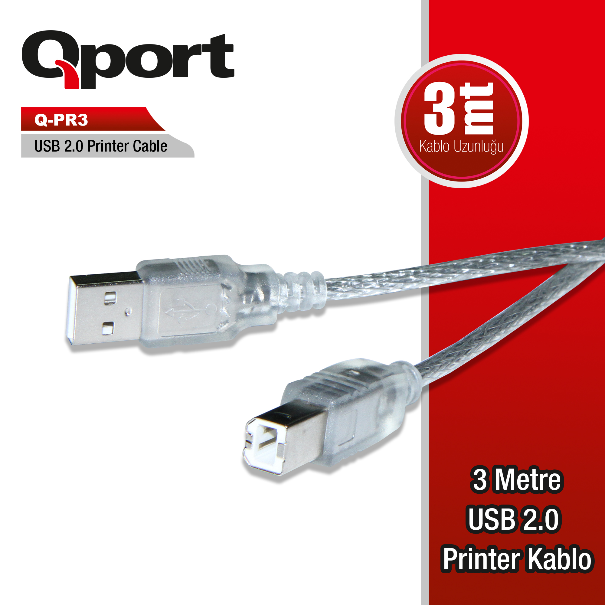 QPORT USB2.0 3M YAZICI KABLOSU (Q-PR3)