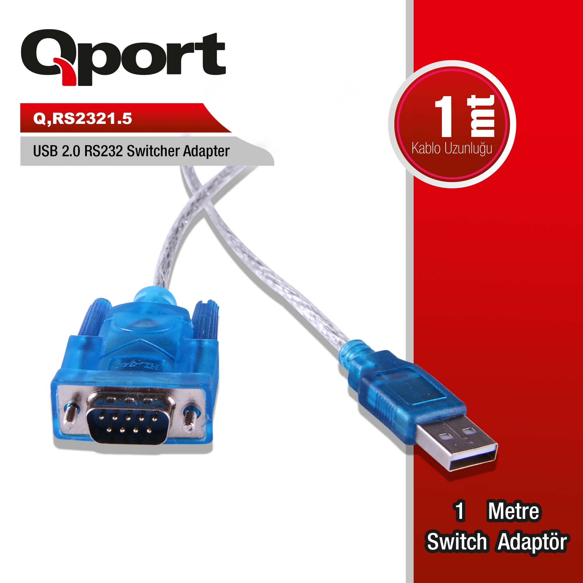 QPORT (Q-RS2321.5) USB2.0 TO RS232 CEVIRICI KABLO 1M