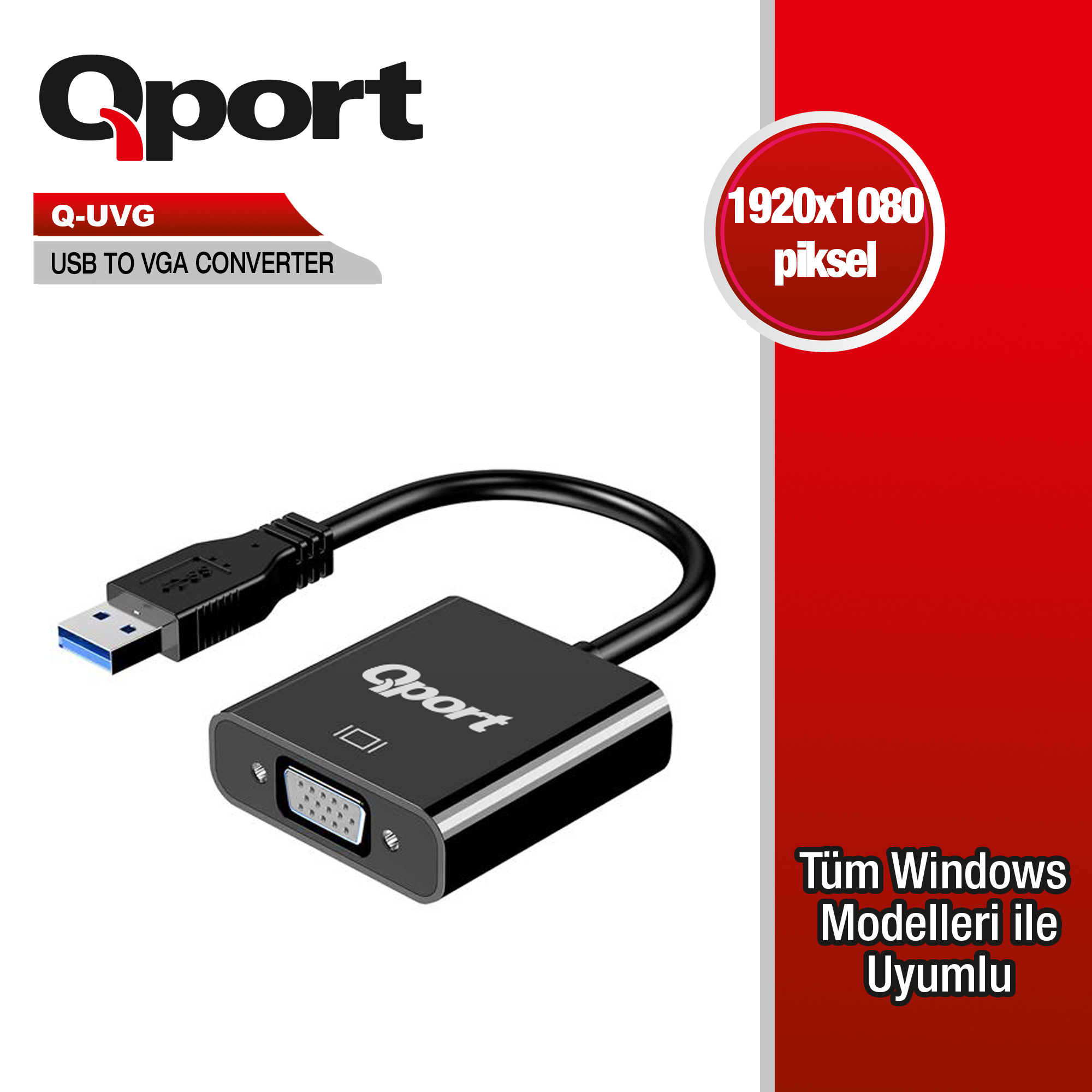 QPORT (Q-UVG) USB 3.0 TO VGA CEVIRICI