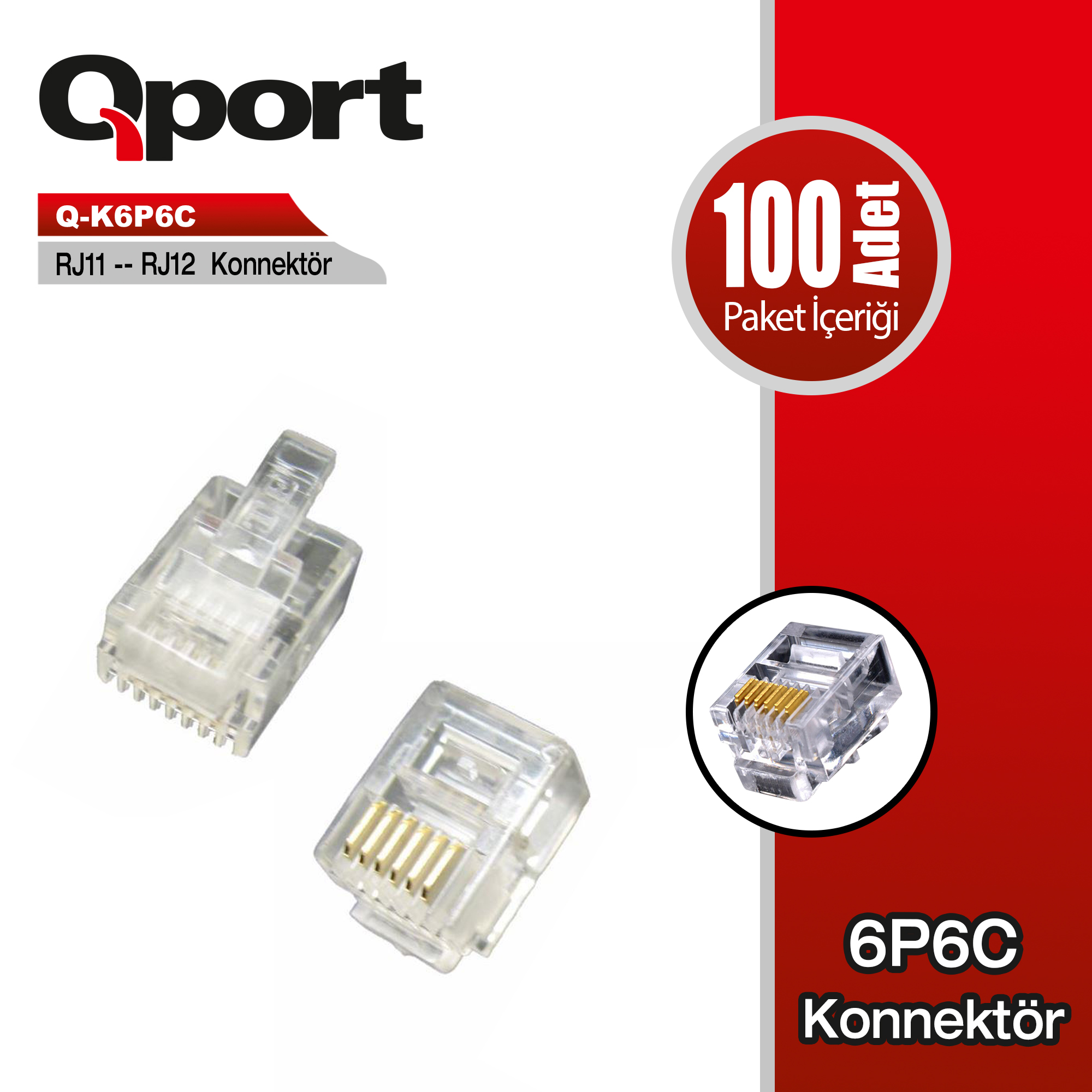 QPORT (Q-K6P6C) RJ11/RJ12 KONNEKTOR 100 LU