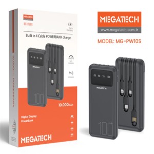 Megatech MG-PW10S 10.000 Mah Siyah Powerbank Digital Gösterge Hızlı Şarj 