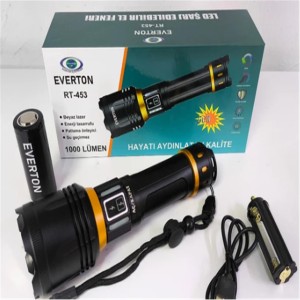 Everton RT-453 Metal Fener 50w Şarjlı Parlaklık Ayarı 4800Mah 26650 3.7v Lıon Pil)