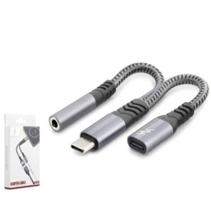 HADRON GJ018 Type-C 3.5 mm Araç Şarj Ses Ayırıcı Kablo Siyah
