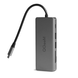 QGEEM QG-UH09 USB3.0 TYPE-C TO USB3.0/USB2.0/TYPE-C PD/SD/TF/2xHDMI/VGA/AUDIO HU