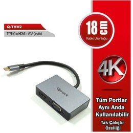 QPORT (Q-THV2) TYPE-C TO HDMI/VGA CEVIRICI